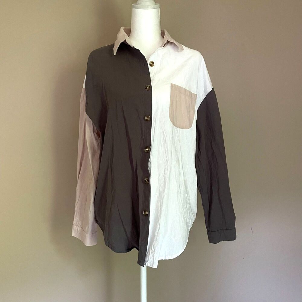 Zeagoo Cotton Colorblock Medium Button Down Minimalist Neutral Colors Career